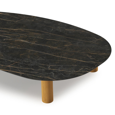 Table de basse Donato - Organo organique en teck et céramique pleine Black Obsession - Lg. 151 x Lrg. 90 x Haut. 25 cm