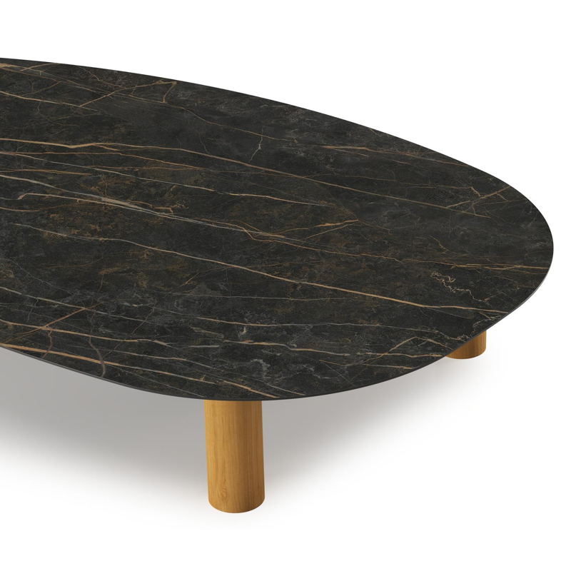 Table de basse Donato - Organo organique en teck et céramique pleine Black Obsession - Lg. 151 x Lrg. 90 x Haut. 25 cm