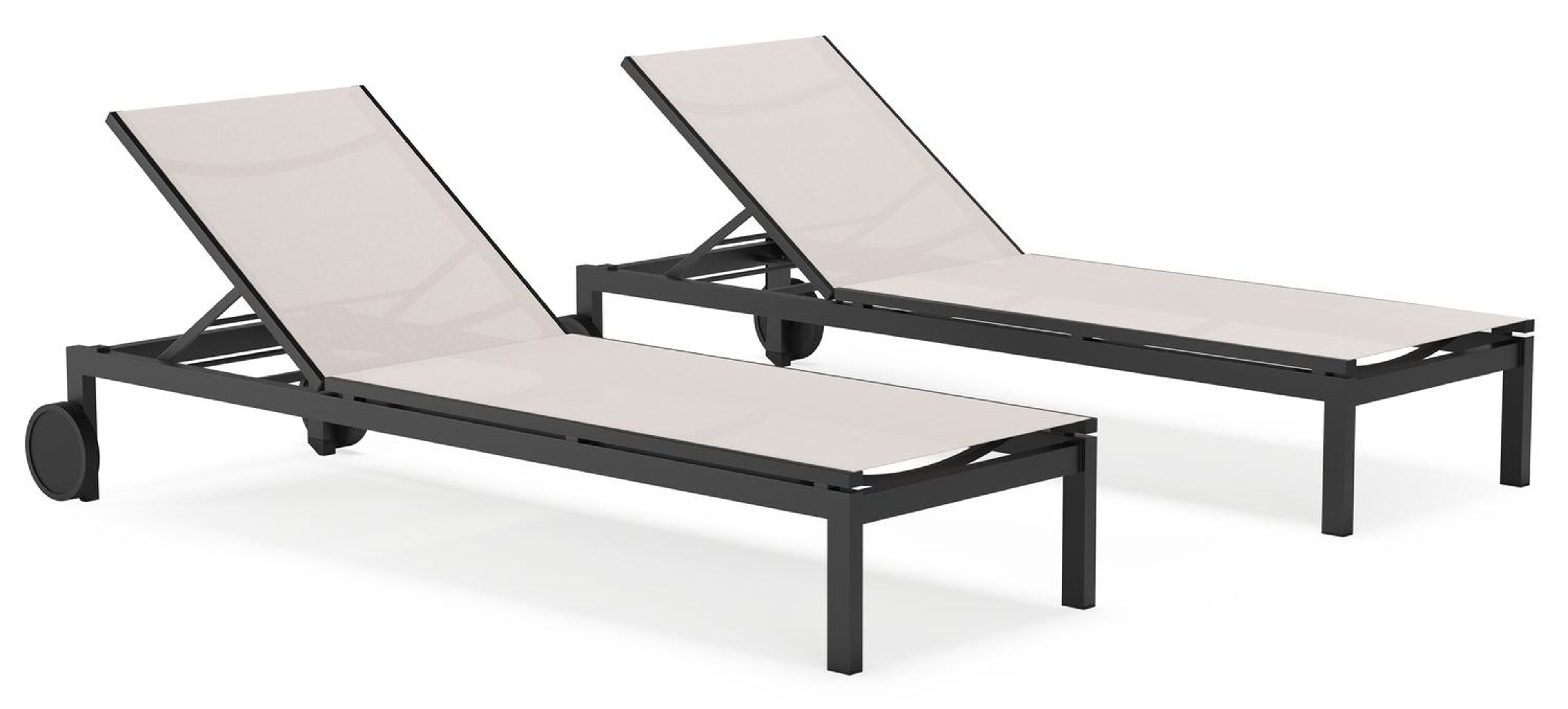 Set van 2 Caravelle verstelbare ligbedden in zwart aluminium en beige single textileen