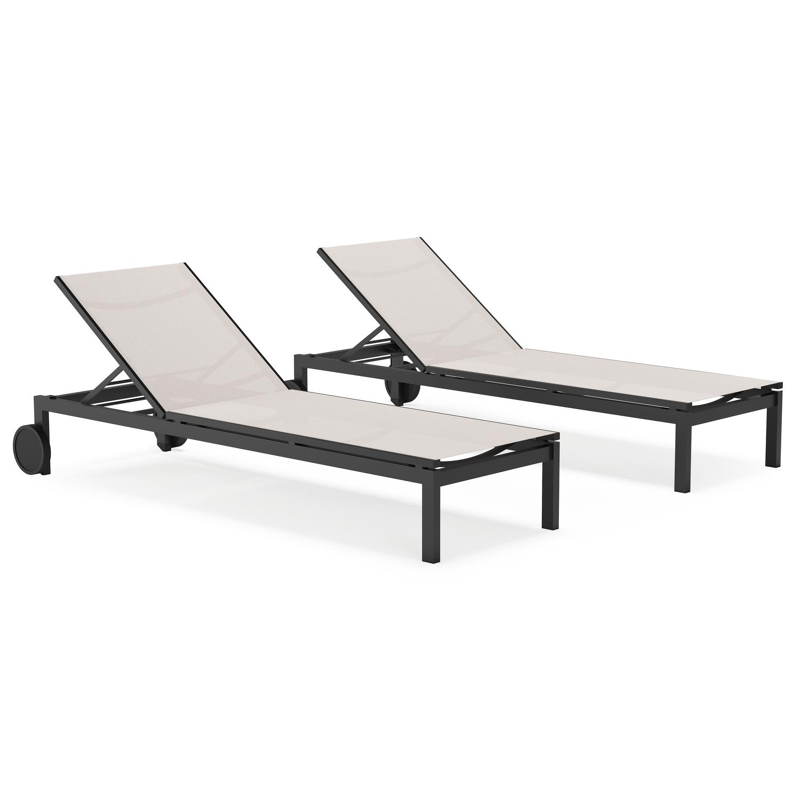 Set van 2 Caravelle verstelbare ligbedden in zwart aluminium en beige single textileen