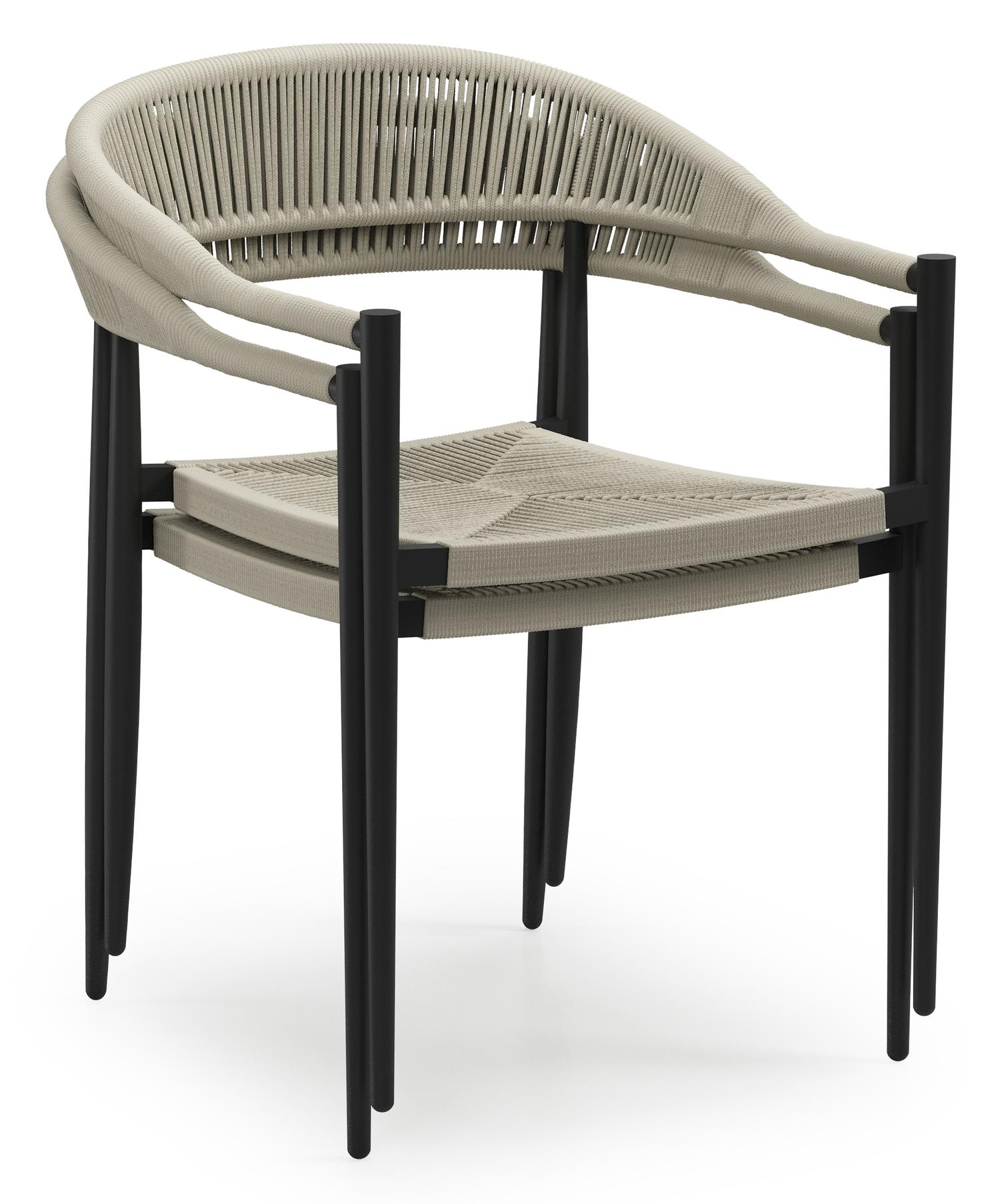 Ensemble de jardin Calzo en aluminium noir et polywood avec 6 chaises de jardin empilable Guarda