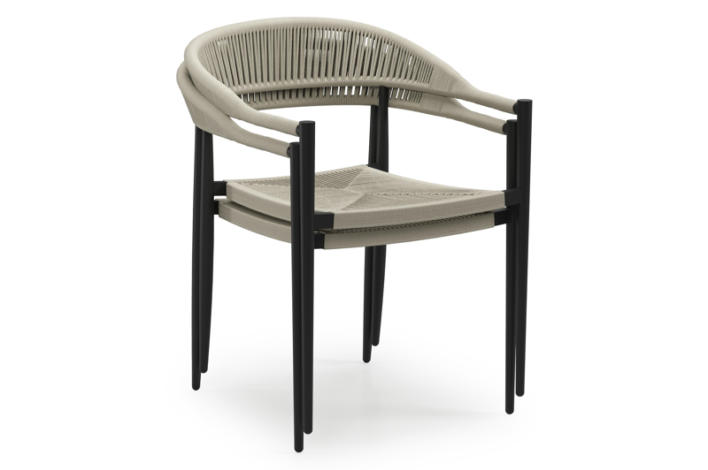 Ensemble de jardin Calzo en aluminium noir et polywood avec 6 chaises de jardin empilable Guarda