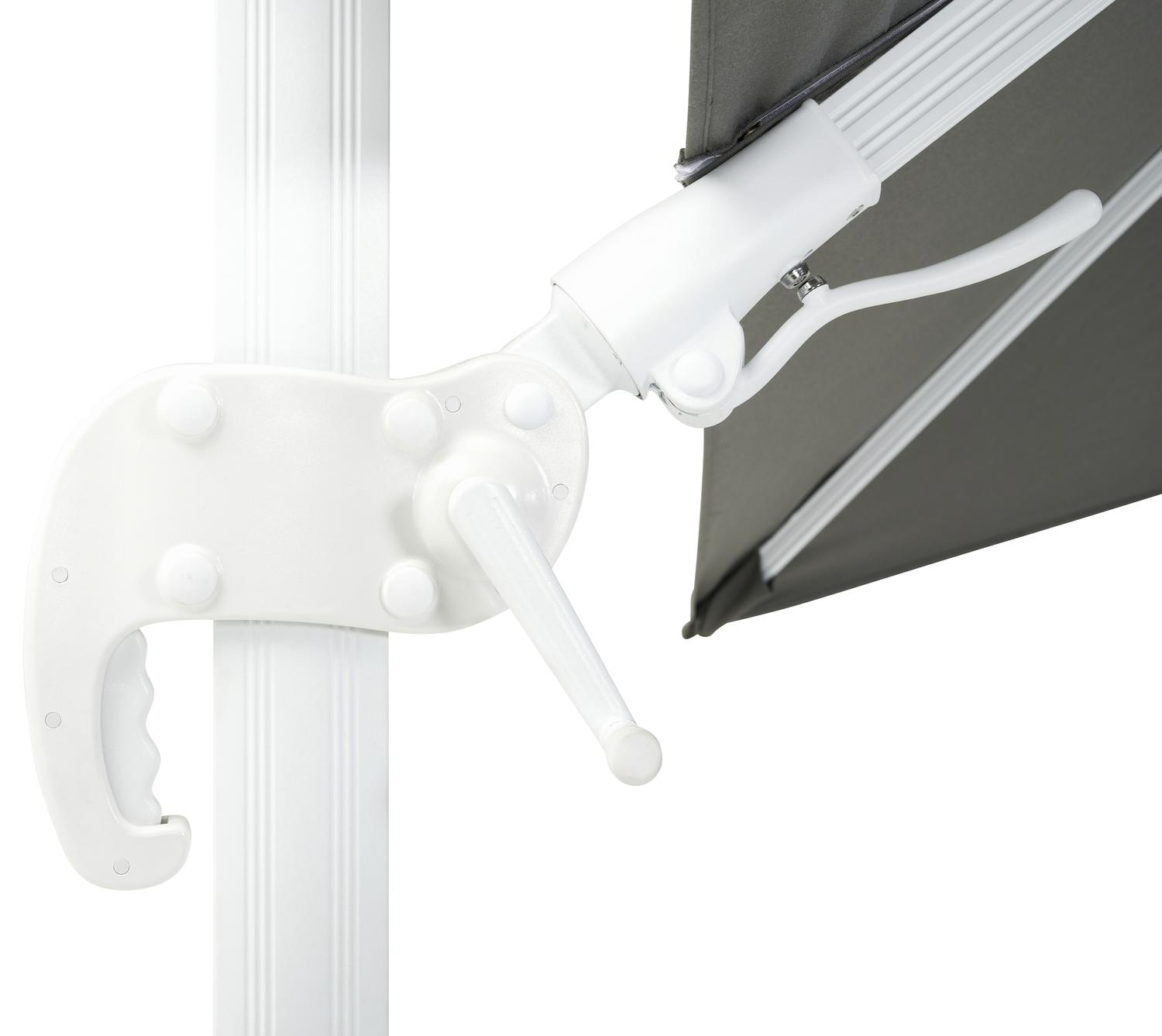 Avola zweefparasol met tiltfunctie in wit aluminium met grijs weather+ softtouch parasoldoek - L1 200 x L2 300 cm (zonder voet)