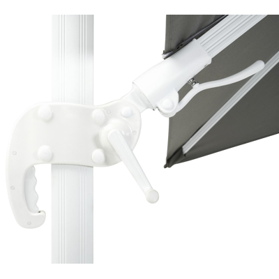 Avola zweefparasol met tiltfunctie in wit aluminium met grijs weather+ softtouch parasoldoek - L1: 300 x L2: 300 cm (met voet)