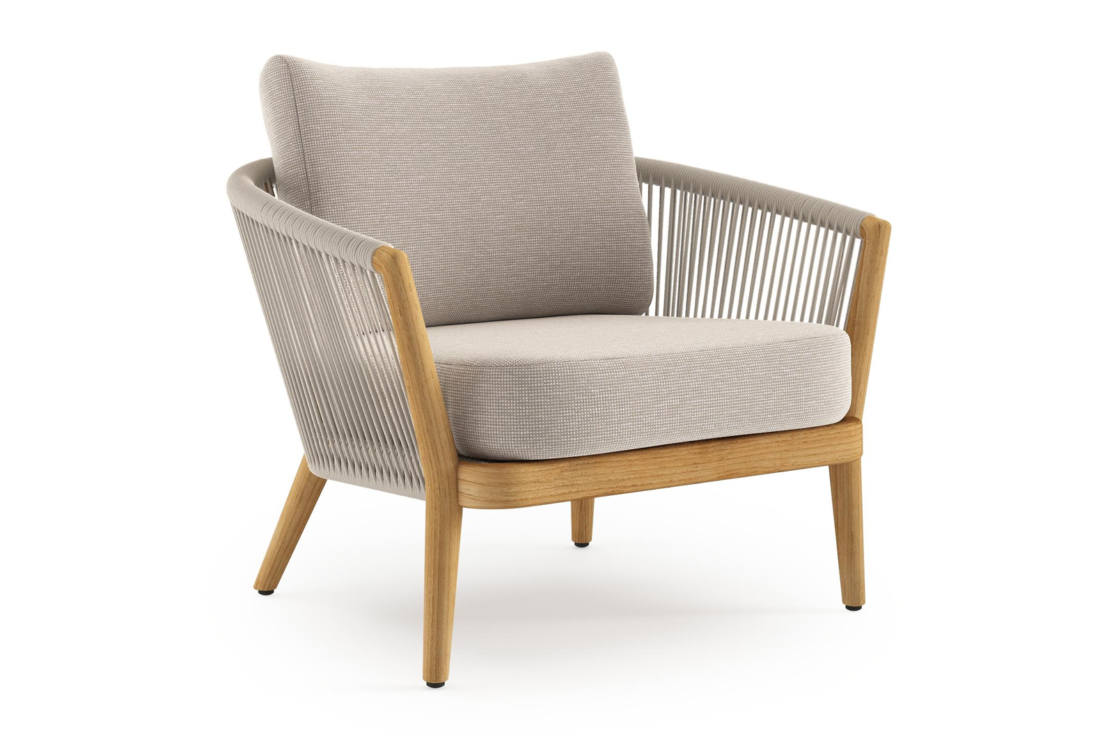 Fauteuil de jardin Orso en tecken corde ronde tissée verticalement beige et coussins en all weather sunbrella® luxe Slow Farafra