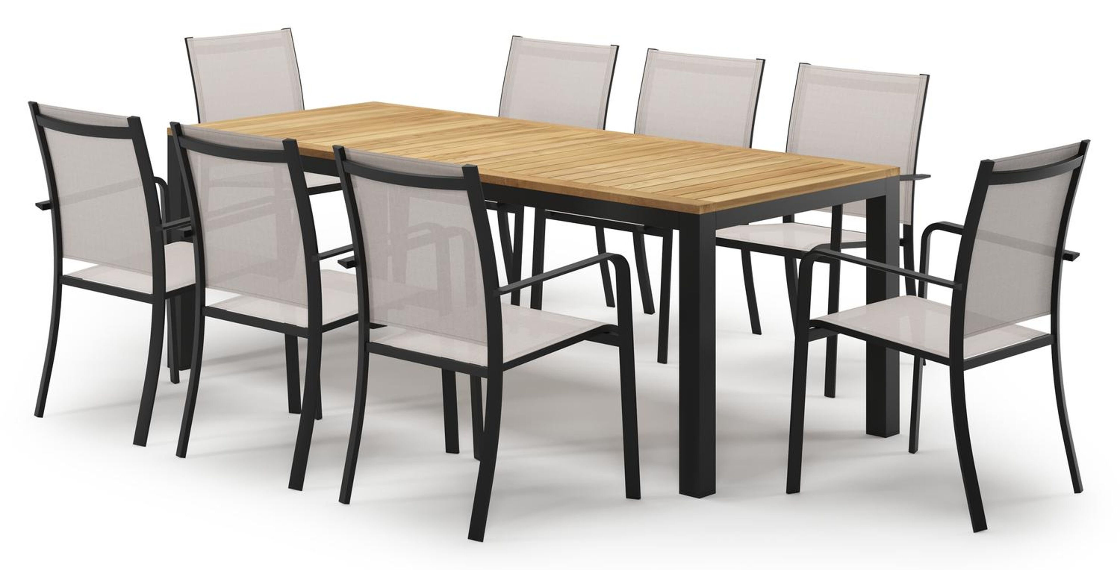 Ensemble de jardin Varese en aluminium noir et teck avec 8 chaises de jardin Calobra