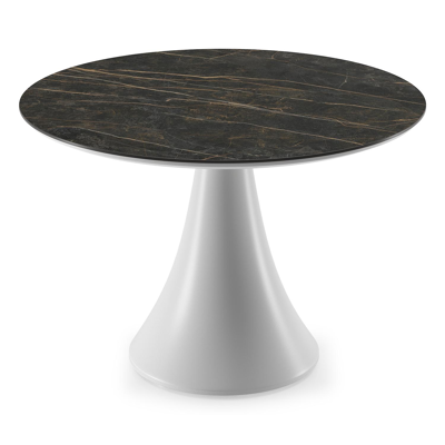 Fano low dining loungetafel rond in wit aluminium en volkeramiek Black Obsession - Dia. 85 x H 55 cm