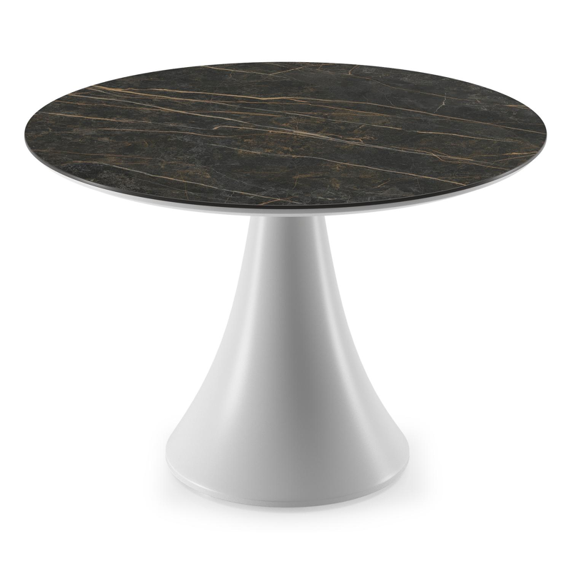 Fano low dining loungetafel rond in wit aluminium en volkeramiek Black Obsession - Dia. 85 x H 55 cm