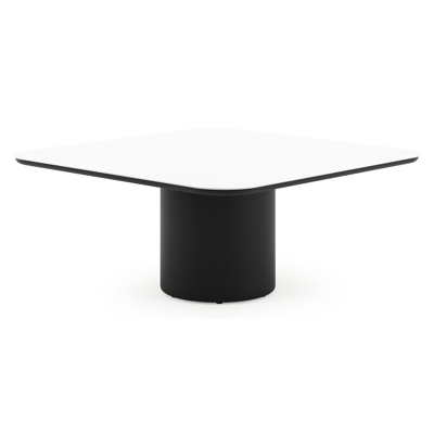 Amico low dining tuintafel afgerond vierkant in zwart aluminium en volkeramiek Arctic White - L 148 x B 148 x H 61 cm