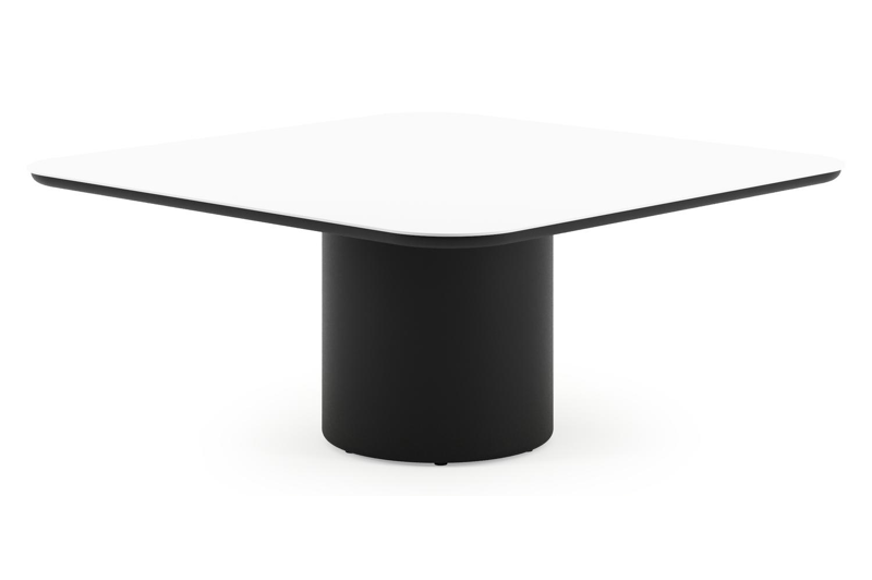 Amico low dining tuintafel afgerond vierkant in zwart aluminium en volkeramiek Arctic White - L 148 x B 148 x H 61 cm