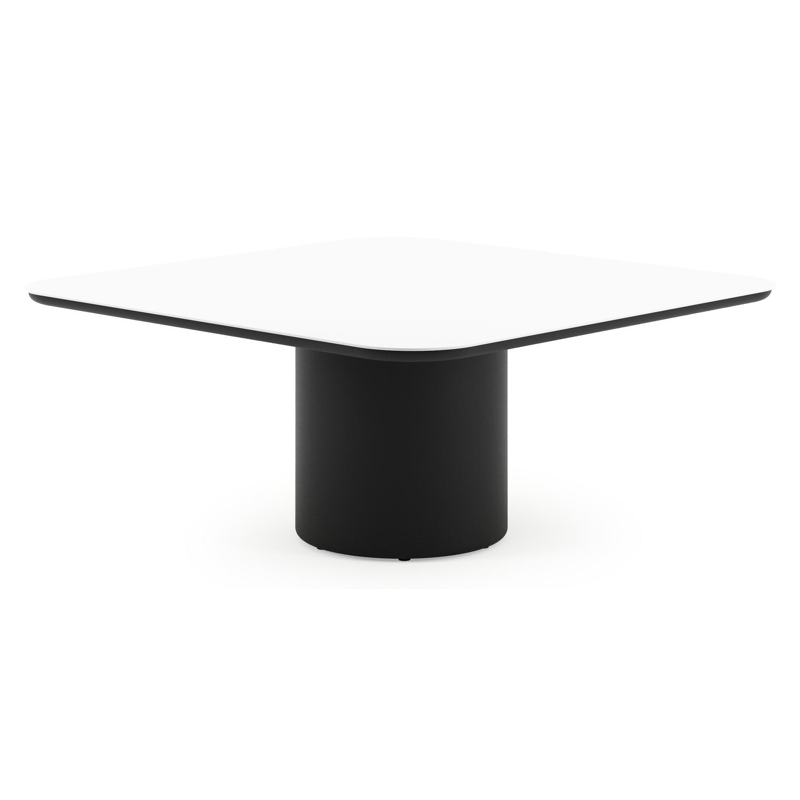 Amico low dining tuintafel afgerond vierkant in zwart aluminium en volkeramiek Arctic White - L 148 x B 148 x H 61 cm