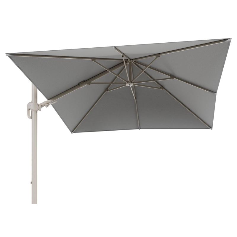 Rufina zweefparasol tiltfunctie in beige aluminium en parasoldoek in All Weather Sunbrella® Luxe Savane Nimbus  - L1 300 x L2 300 cm (zonder voet)