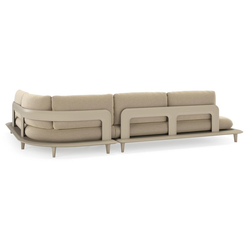 Bomero loungehoek in beige aluminium met althea camel all weather cosytica kussen