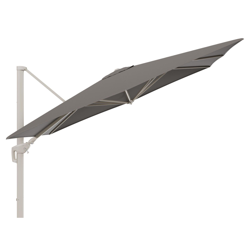 Minore zweefparasol met tiltfunctie in beige aluminium en Natte Carbon beige All Weather Sunbrella® Luxe parasoldoek - L1: 280 x L2: 370 cm (zonder voet)