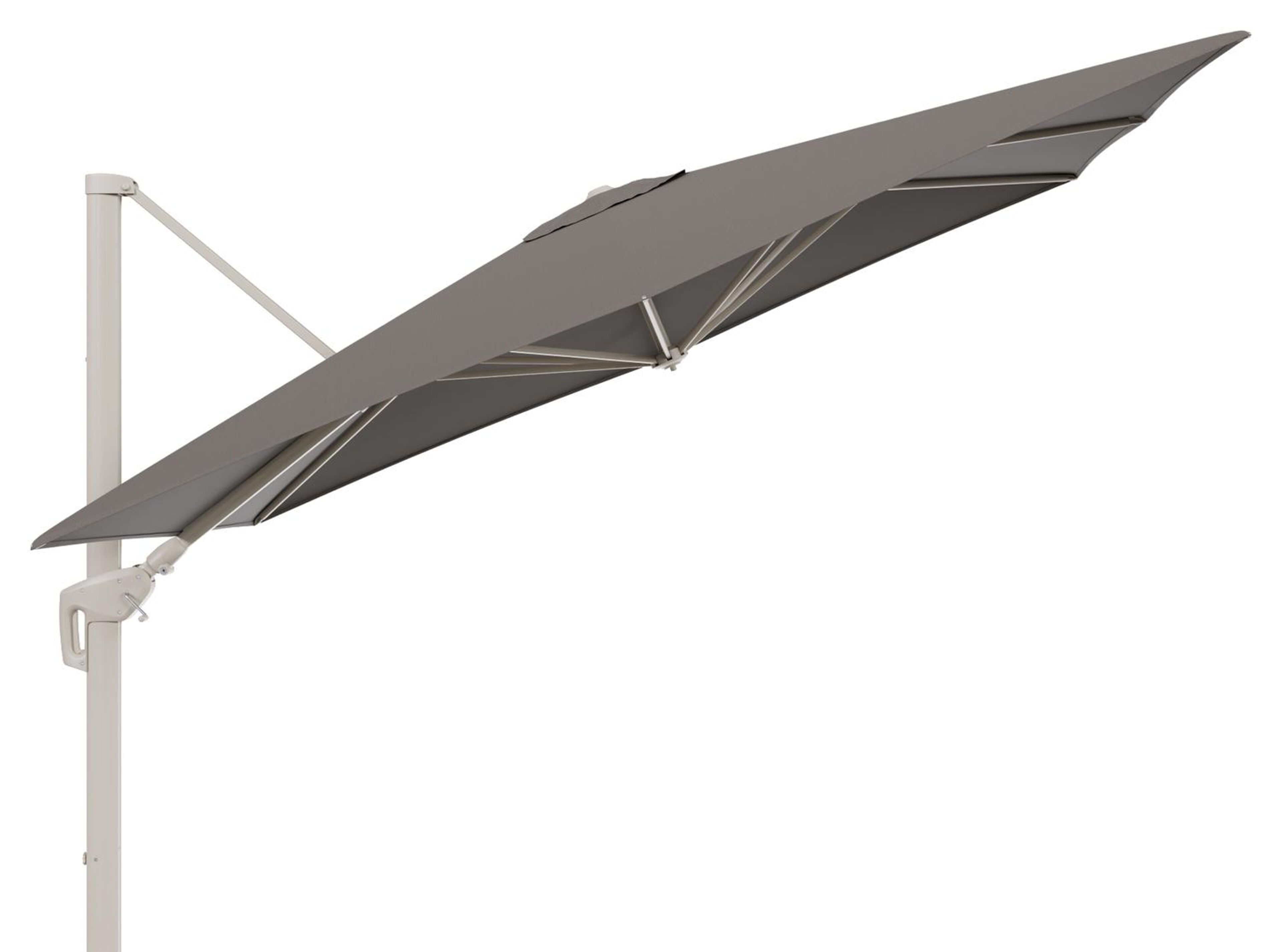 Minore zweefparasol met tiltfunctie in beige aluminium en Natte Carbon beige All Weather Sunbrella® Luxe parasoldoek - L1: 280 x L2: 370 cm (zonder voet)