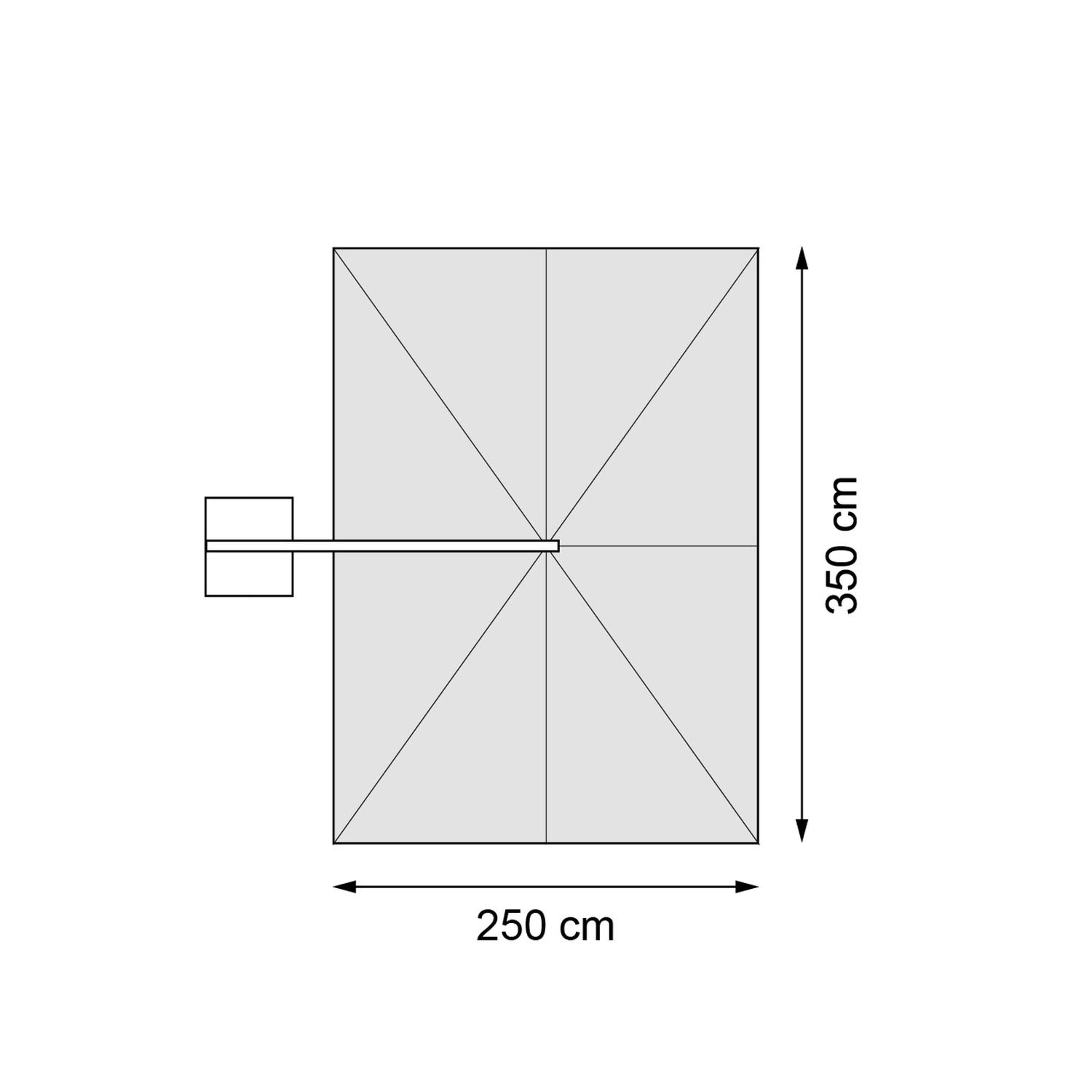 Rufina zweefparasol met tiltfunctie in zwart aluminium met beige all weather sunbrella® premium parasoldoek - L1 350 x L2 250 cm met parasolvoet Lapido 120 kg