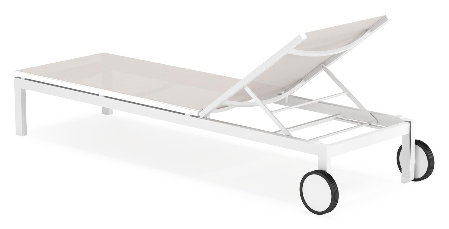 Chaise longue réglable Caravelle en aluminium blanc et textilène simple beige