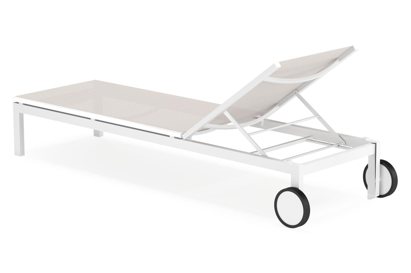 Caravelle verstelbaar ligbed in wit aluminium en beige single textilene