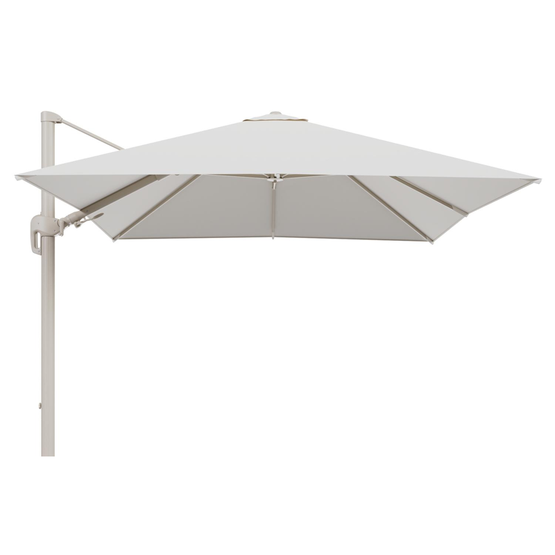 Rufina zweefparasol tiltfunctie in beige aluminium en parasoldoek in All Weather Sunbrella® Luxe Savane White - L1 300 x L2 300 cm (zonder voet)