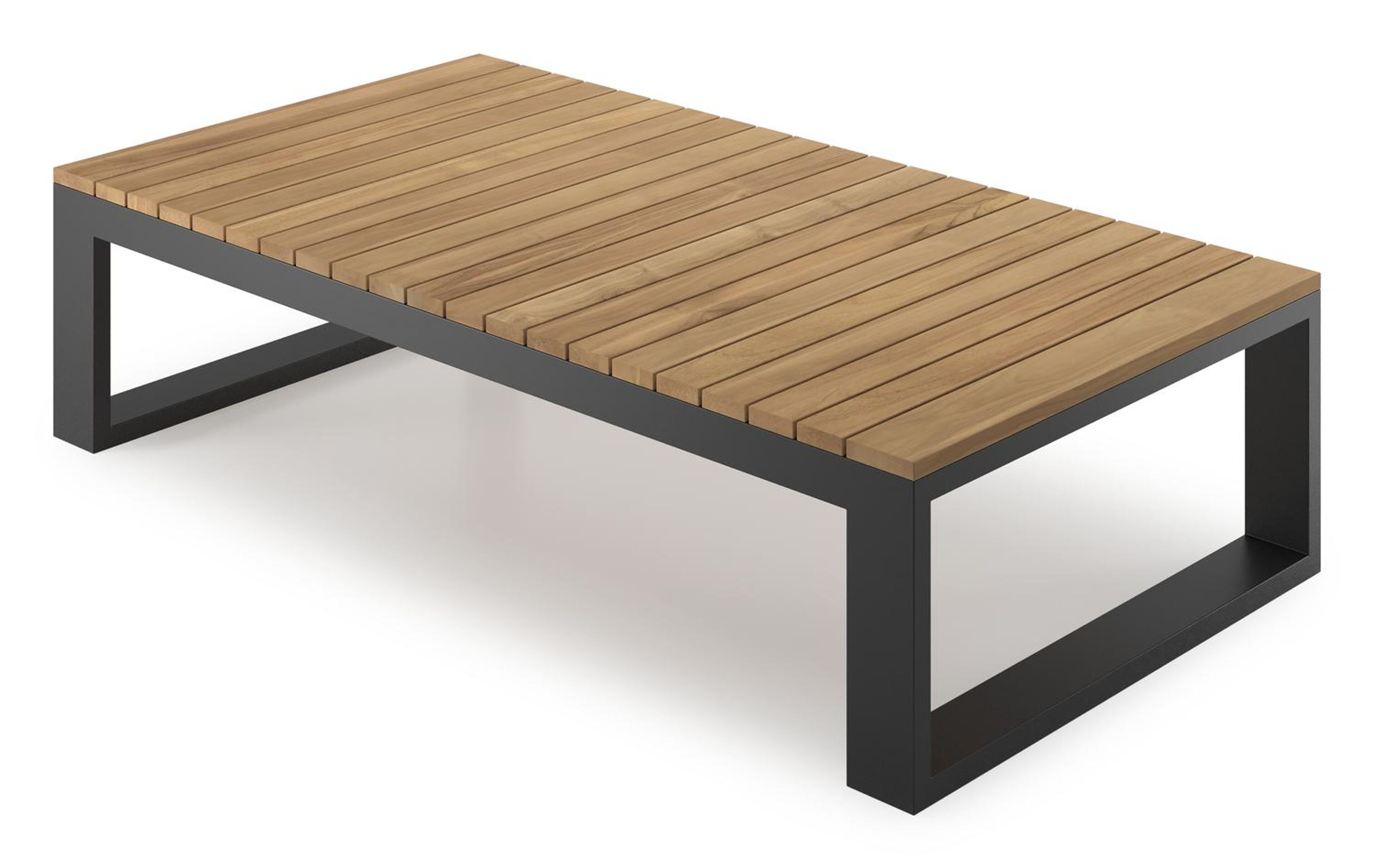 Table basse Verato en aluminium noir et teck naturel - Lg 163 x larg. 88 x H 41 cm