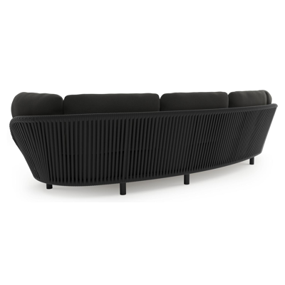 Lupino loungebank in zwart aluminium en zwart verticaal geweven luxe vlakke brede rope met natte sooty all weather sunbrella® luxe kussen