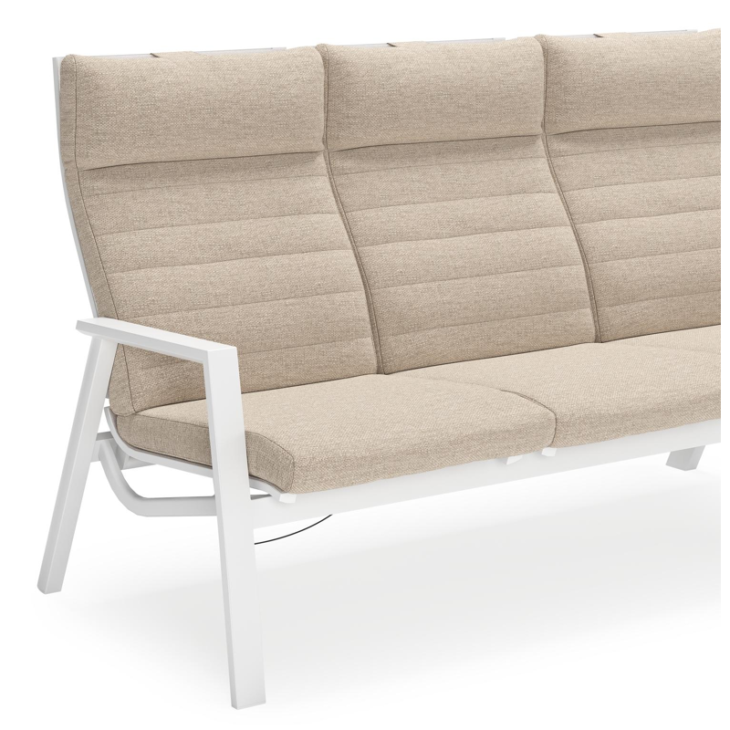 Salon de jardin Prato en aluminium blanc et aluminium beige et coussins en Weather+ Softtouch beige