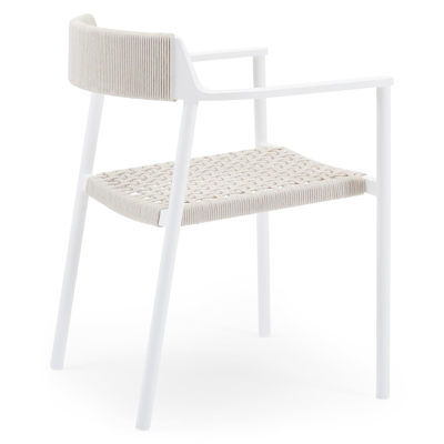 Fiordo tuinstoel in wit aluminium en beige vierkant geweven ronde rope 