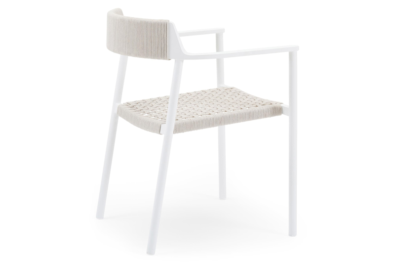 Fiordo tuinstoel in wit aluminium en beige vierkant geweven ronde rope 