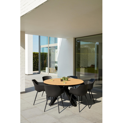 Tora tuinset in zwart aluminium en naturel polywood tafelblad met 6 Paco tuinstoelen