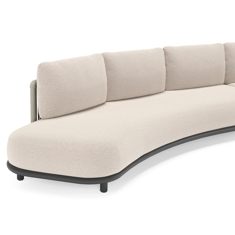 Lomano loungehoek in zwart aluminium en beige verticaal geweven luxe vlakke rope met Slow Farafra all weather sunbrella® luxe