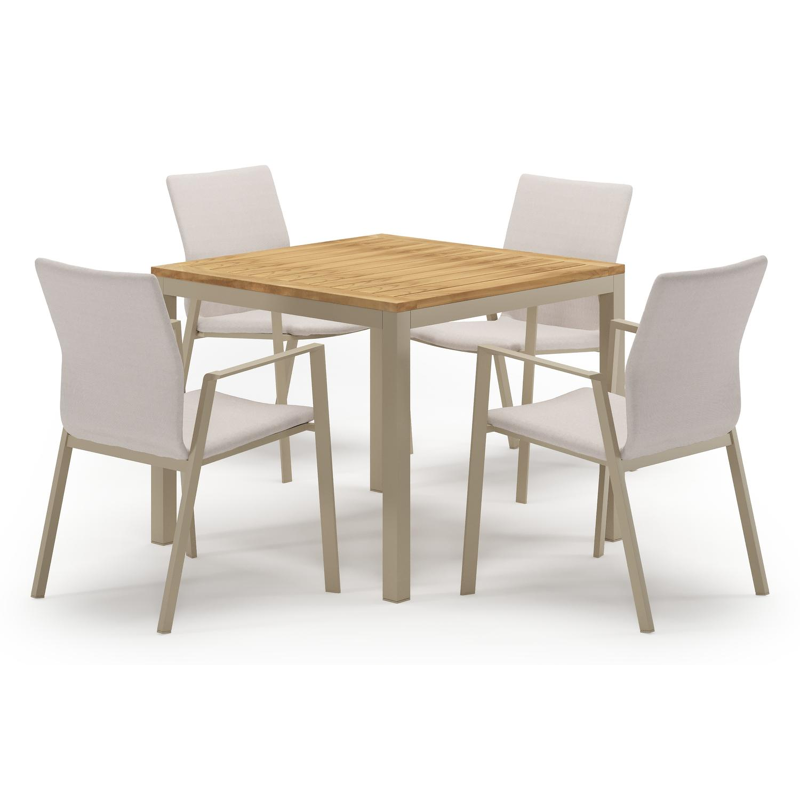 Feltro tuinset in beige aluminium en teak met 4 stapelbare Madura tuinstoelen