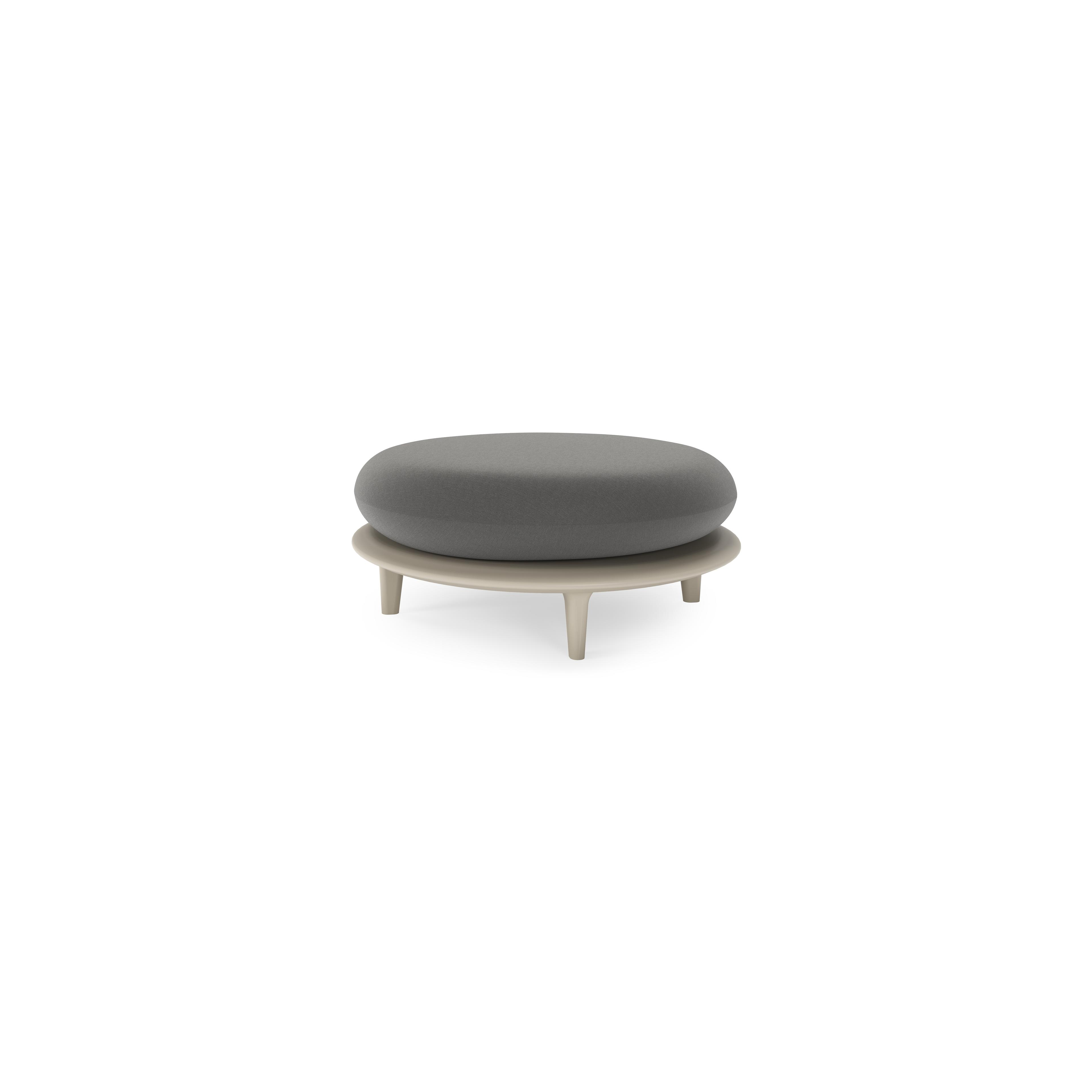Pouf Bomero en aluminium beige et coussins en all weather sunbrella® luxe natte charcoal chine