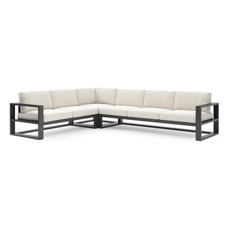 Verato loungehoek in zwart aluminium met savane white all weather sunbrella® luxe kussen