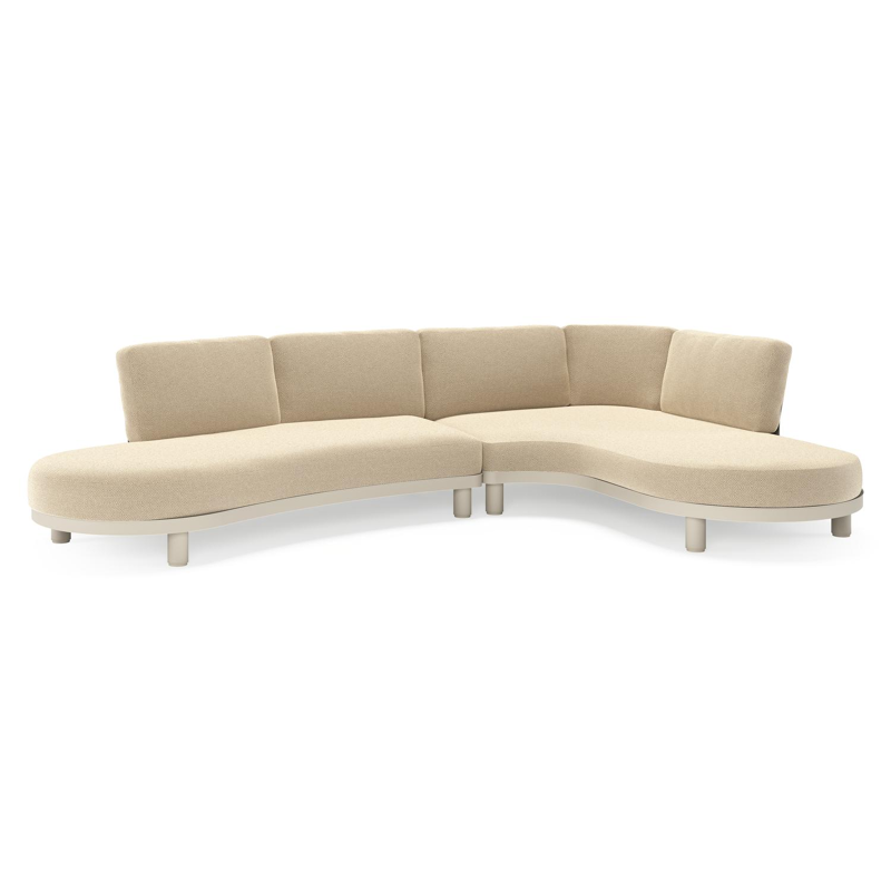 Donato loungehoek in beige aluminium met all weather cosytica Althea Camel kussen