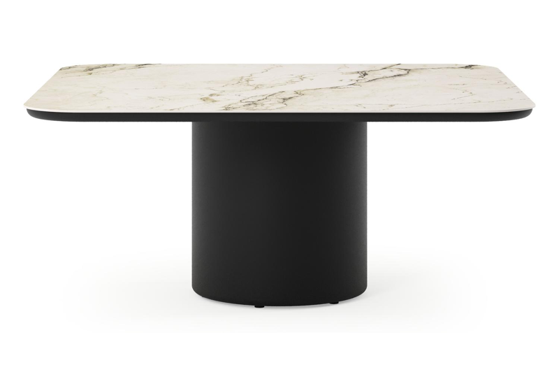 Amico low dining tuintafel afgerond vierkant in zwart aluminium en volkeramiek Colorado Dunes - L 148 x B 148 x H 61 cm