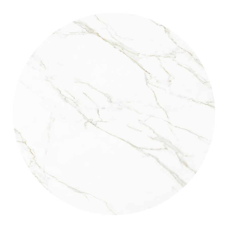 Table de jardin Fano ronde en aluminium noir et céramique pleine Calacatta - Diam. 130 x Haut. 75 cm