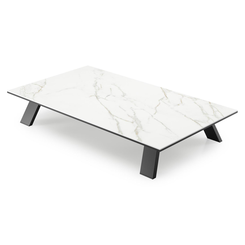 Table de basse Cesano rectangulaire en aluminium noir et céramique pleine Calacatta - Lg. 140 x Lrg. 80 x Haut. 24.2 cm