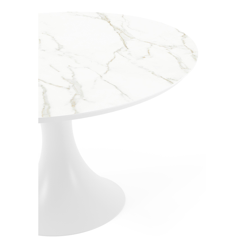 Table de jardin Fano en aluminium blanc et céramique pleine calacatta - Dia. 130 x H 75 cm