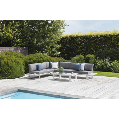 Turino loungehoek in wit aluminium met grijs weather+ softtouch kussens