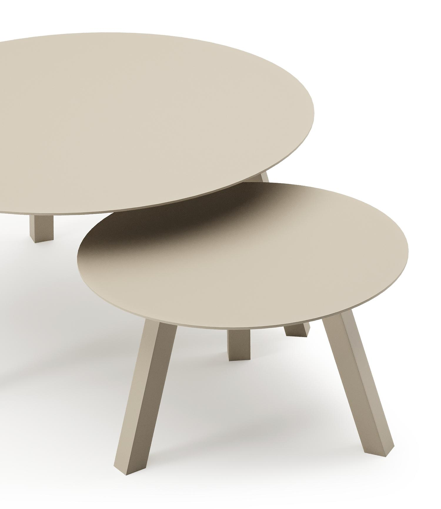 Table de basses Cordoba en aluminium beige - Diam. 74 x Haut. 37 cm, Diam. 49 x Haut. 30 cm