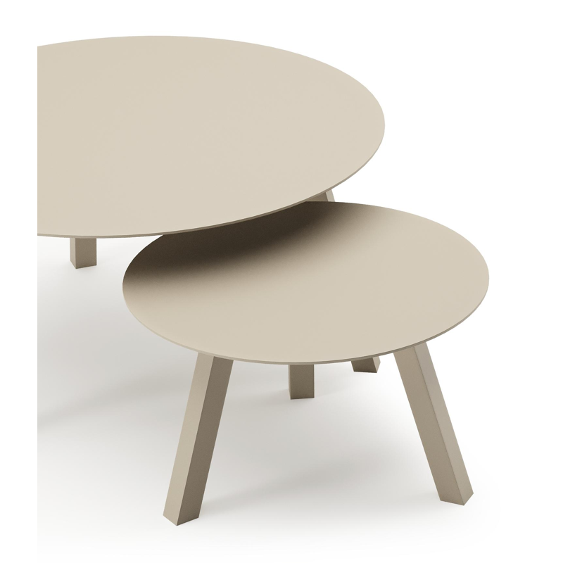 Cordoba loungetafels in beige aluminium - Dia. 74 x H 37 cm, Dia. 49 x H 30 cm