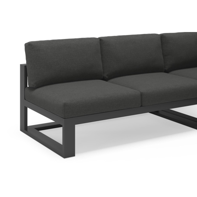 Verato loungehoek in zwart aluminium met tundra charcoal all weather sunbrella® luxe kussens