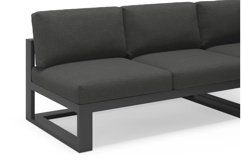 Verato loungehoek in zwart aluminium met tundra charcoal all weather sunbrella® luxe kussens