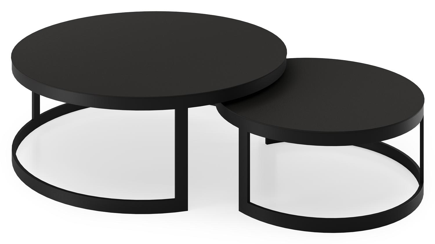 Ensemble de 2 tables basses Enna ronde en aluminium noir et céramique pleine noir - Table 1 Diam. 70 x Haut. 30 cl Table 2 Diam. 100 x Haut. 37 cm