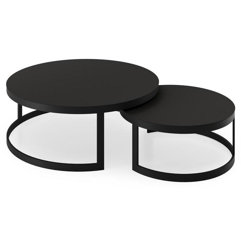 Enna set van 2 loungetafels rond in zwart aluminium en volkeramiek zwart - Dia.100/70 x H 37/30 cm