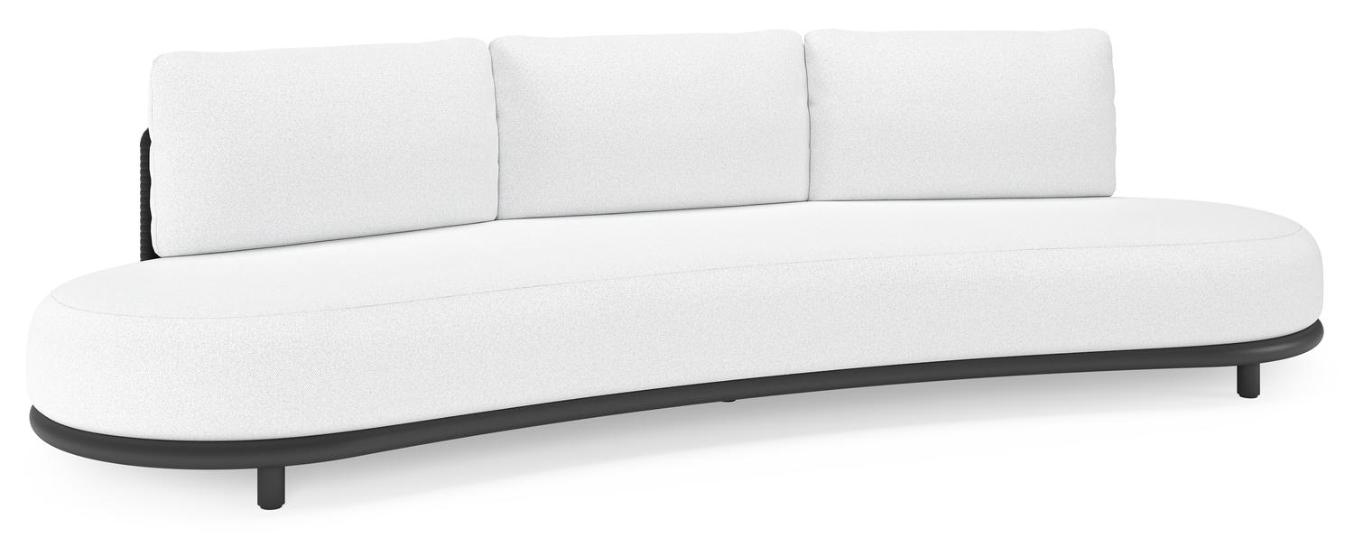 Lomano loungebank in zwart aluminium en zwart verticaal geweven luxe vlakke rope met ego birch all weather solica kussen