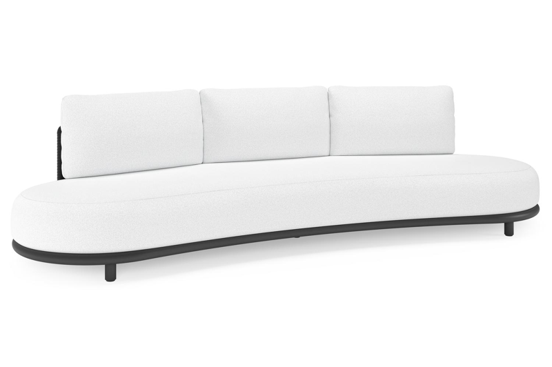 Canapé de jardin Lomano en aluminium noir et corde luxe plate tissée verticalement noir et coussins en all weather solica ego birch