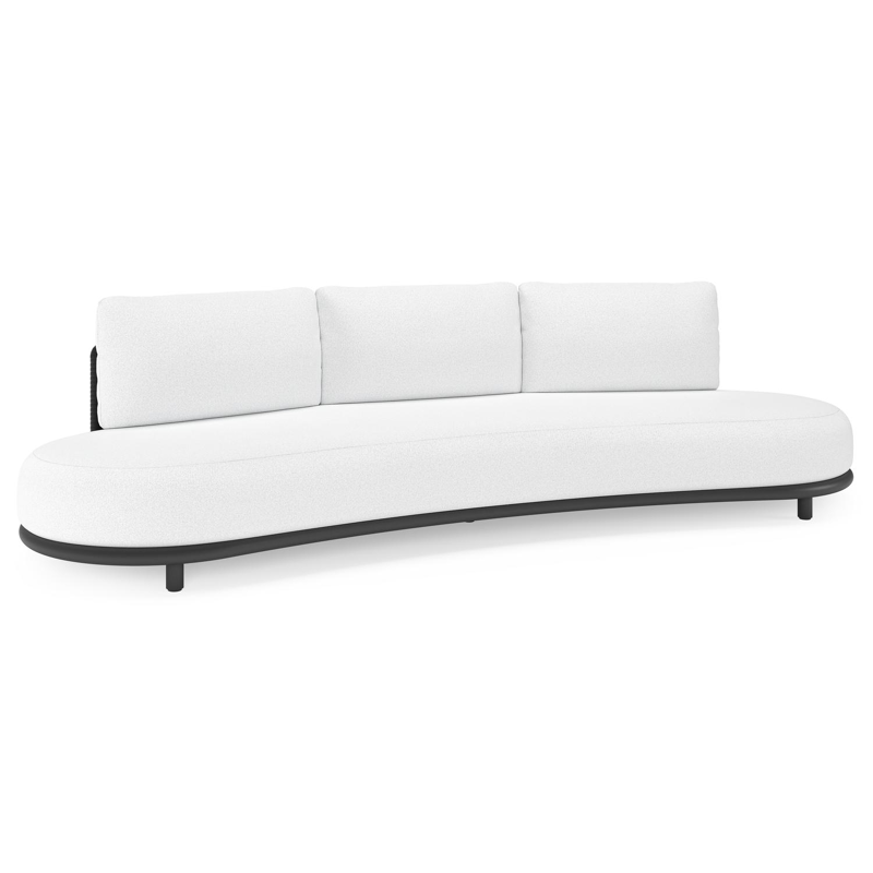 Canapé de jardin Lomano en aluminium noir et corde luxe plate tissée verticalement noir et coussins en all weather solica ego birch