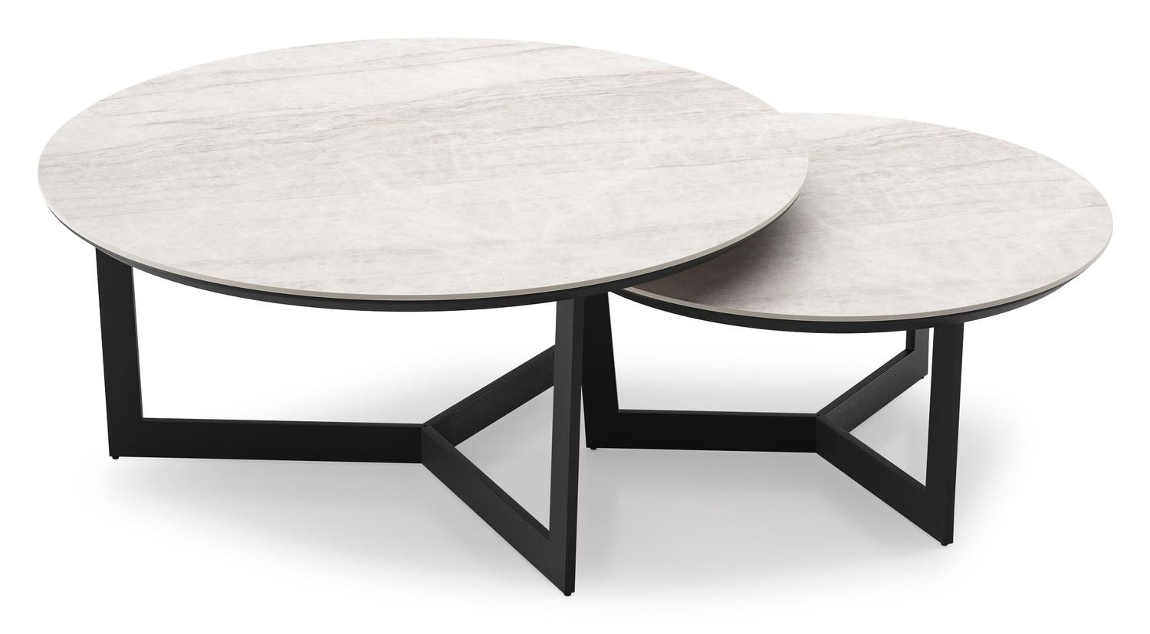 Lacrima set van 2 loungetafels rond in zwart aluminium en volkeramiek Taj Mahal - Dia. 85 x H 35 cm
