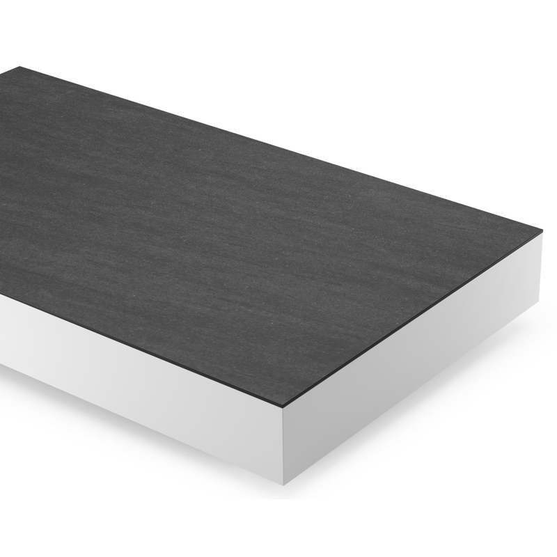 Table de basse Como rectangulaire en aluminium blanc et céramique pleine Basalt Black - Lg. 140 x Lrg. 80 x Haut. 20 cm